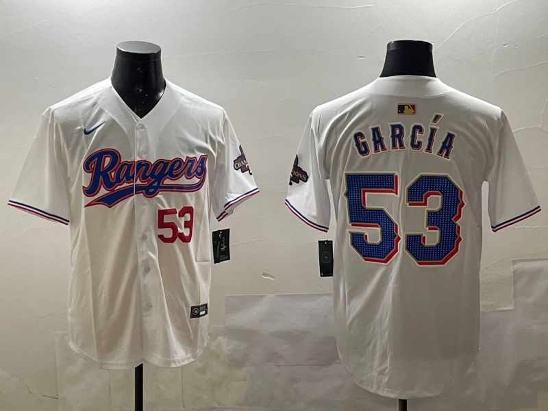 Men Texas Rangers #53 Garcia White Gold Game 2025 Nike MLB Jersey style 4